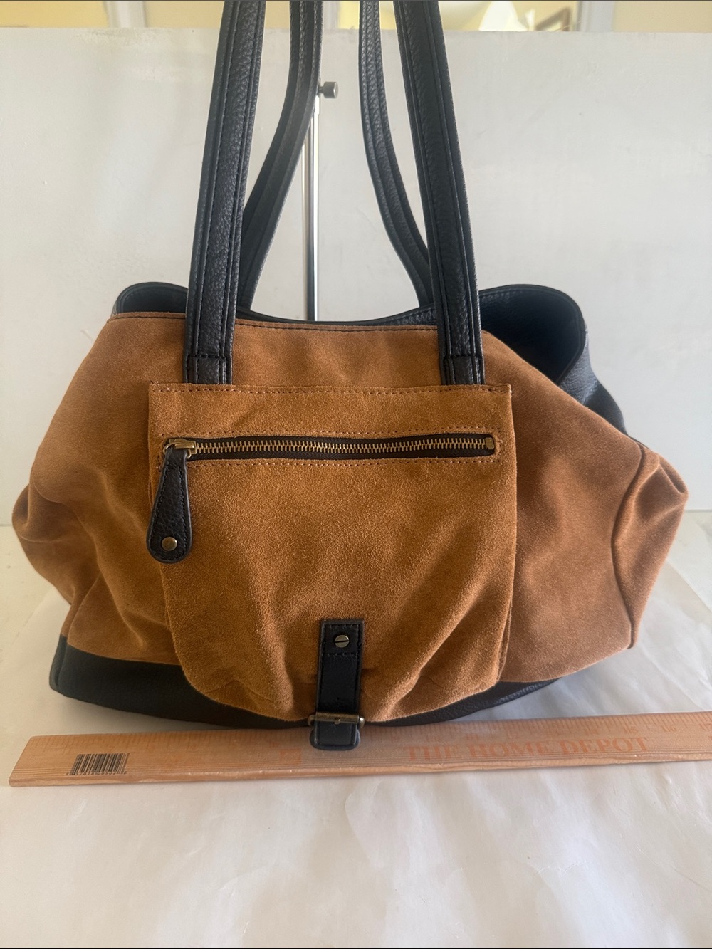 Canyon River Blues Cognac brown black accent tote bag faux suede leather - Picture 8 of 16